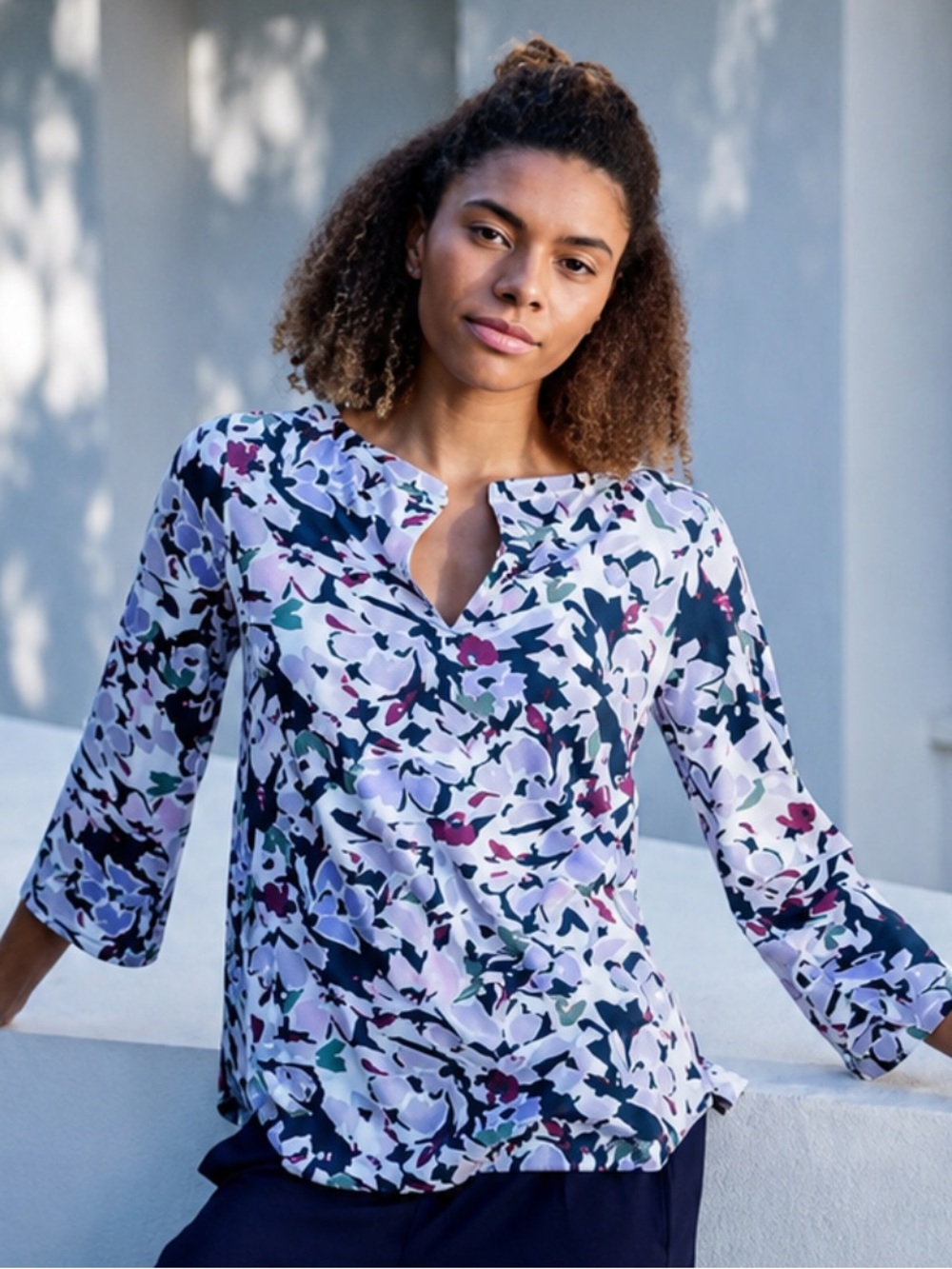 Dagsmejan Stay Cool Cooling Pajama Top Spring Bloom Floral 3/4 Sleeve